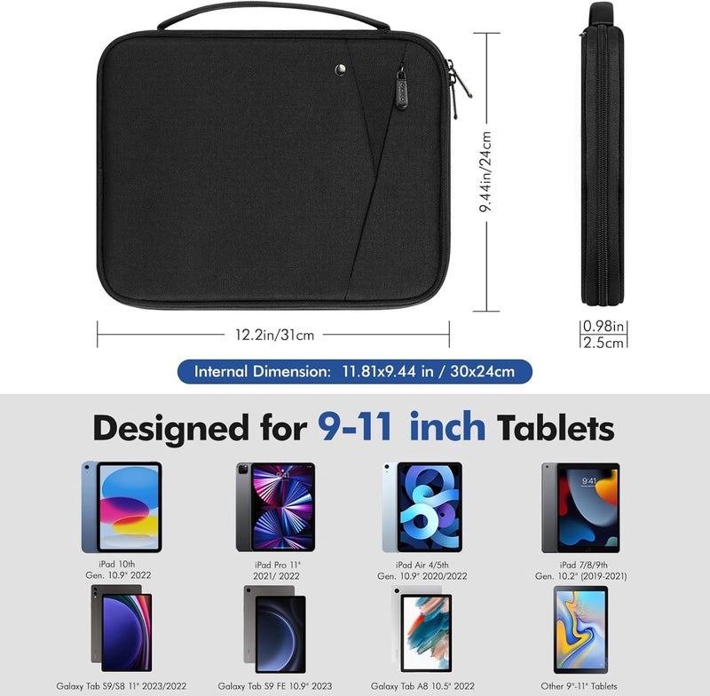 MoKo 9-11 Inch Tablet Sleeve Carrying Case with Handle, Padded Protective Travel Bag for New 11-inch iPad Air 3/Pro M5/ A16 2025, iPad 10. Gen/Air 5/4. 10.9, i-Pad 9/8. 10.2,Tab S9/S8 11, Black - Image 2